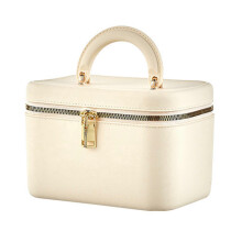 (Quadrate, Cream White) Handheld Zipper Cosmetic Bag with Lid Large Capacity Lightweight Toiletry Bag
