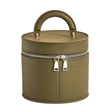 (Round, Dark Green) Handheld Zipper Cosmetic Bag with Lid Large Capacity Lightweight Toiletry Bag