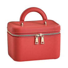 (Quadrate, Red) Handheld Zipper Cosmetic Bag with Lid Large Capacity Lightweight Toiletry Bag