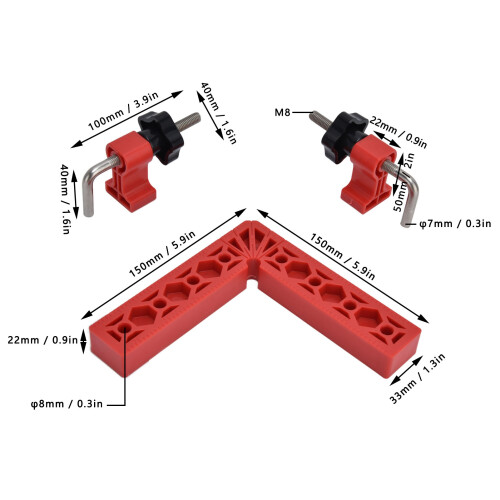 2 jeux de B Type 90 L-Type Right Angle Square (rouge) 2