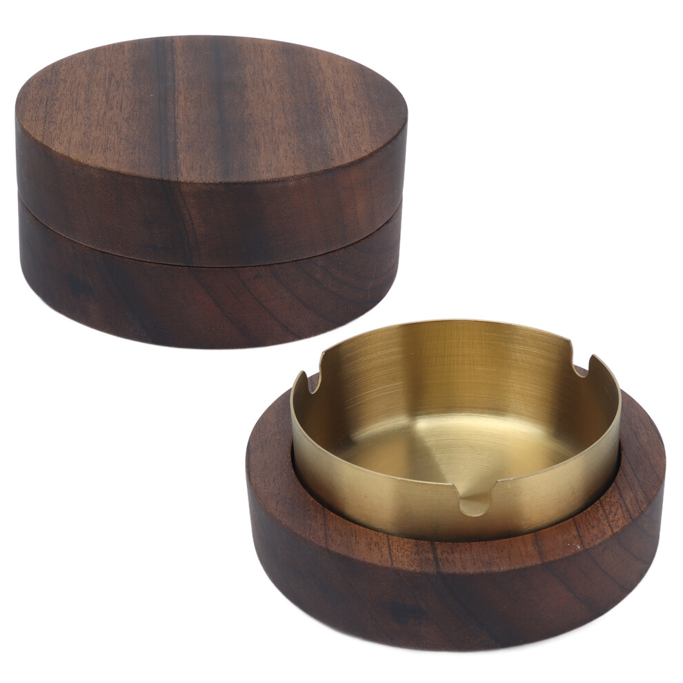 Wooden Windproof Cigarette Ashtray with Stainless Steel Liner 10.4cm