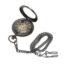 Men's Mechanical Pocket Watch, Vintage Engraved Skeleton Dial Steampunk Hollow Cover with Chain, Hand Wind No Battery Required Timepiece for