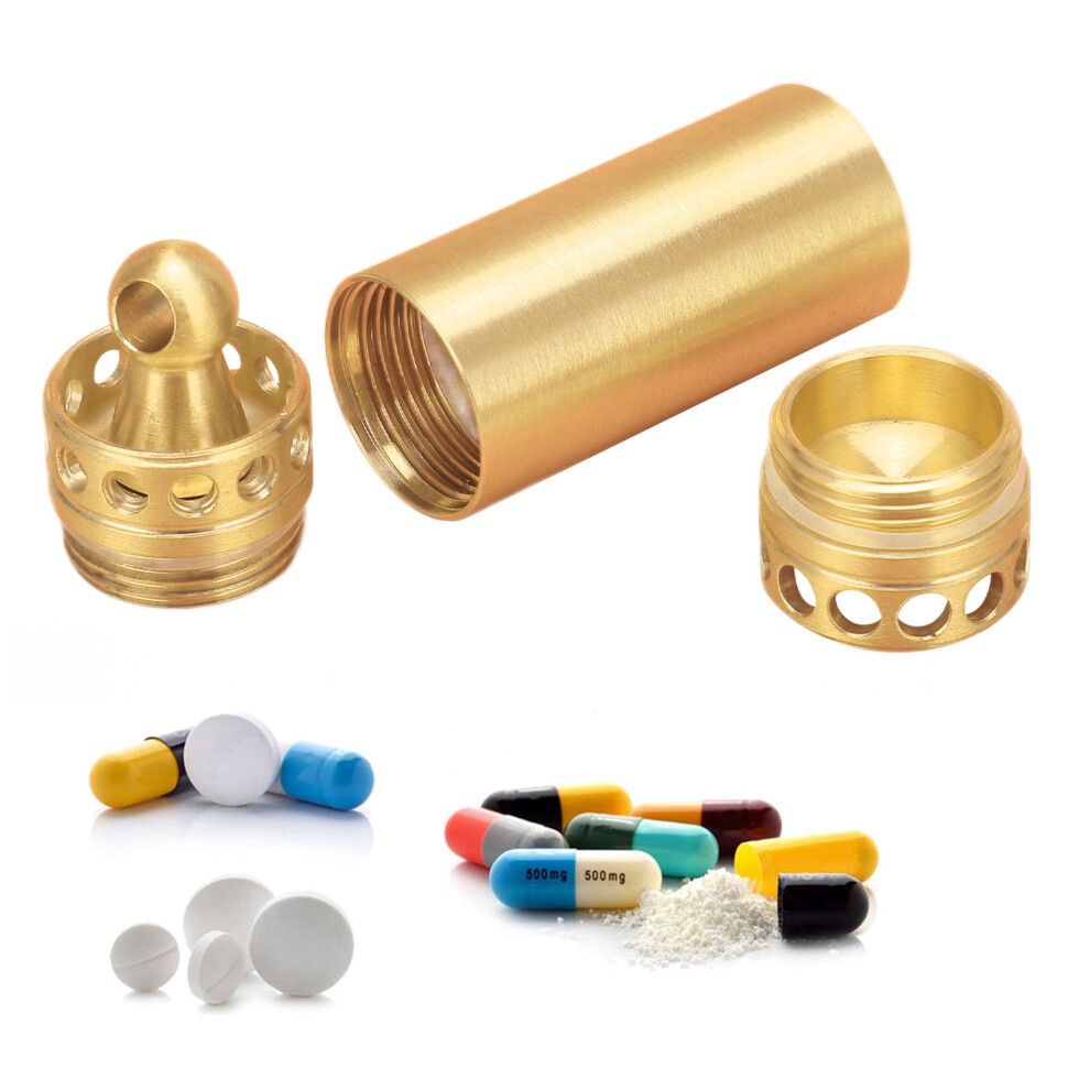 Mini Brass Keychain Pill Box With Waterproof Seals For Easy Travel 7891377013402