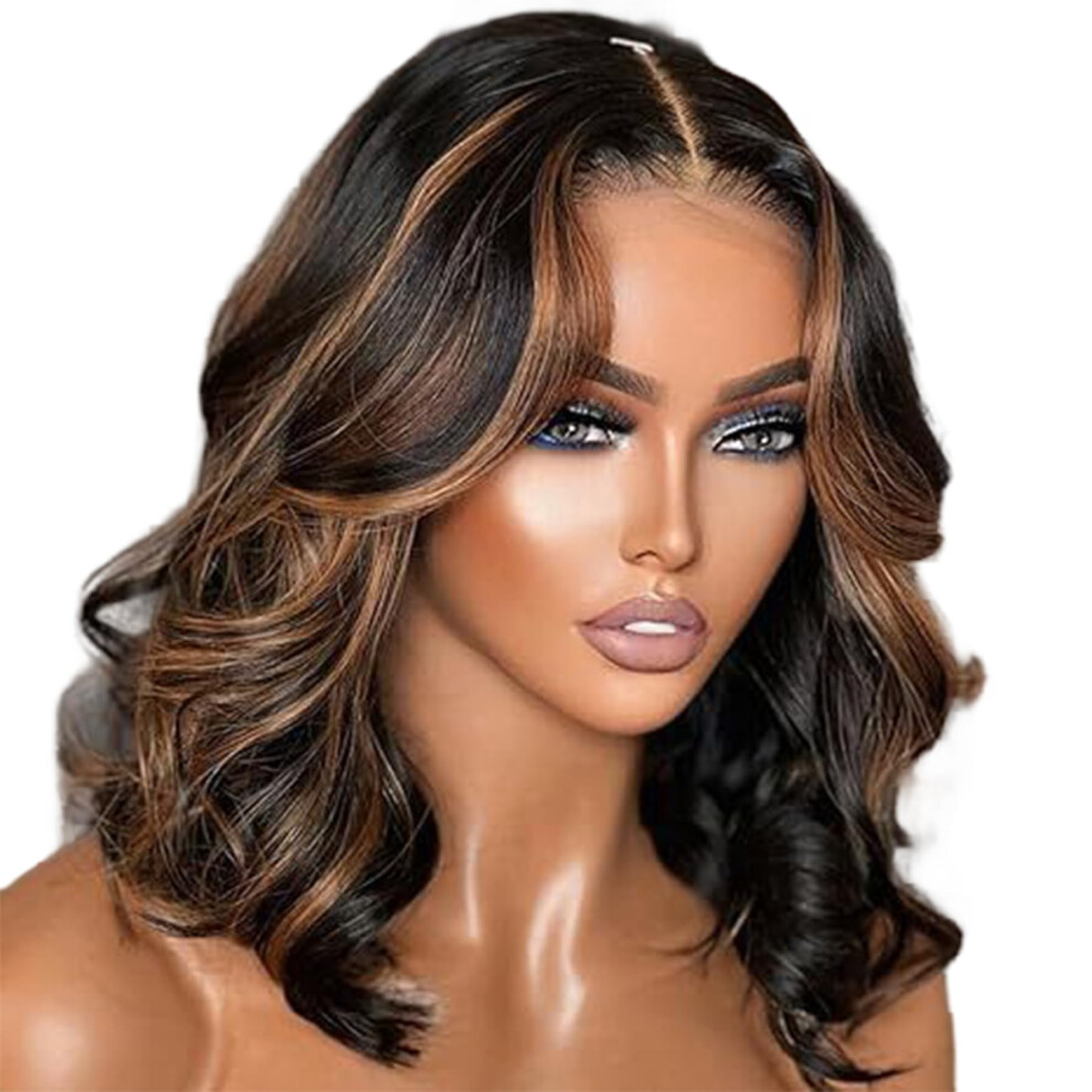 Unisex Brown Prebleached Knots Bob Wig, Lace Front Wave Wig, Short Curly Wig, Adjustable Cap, Cosplay