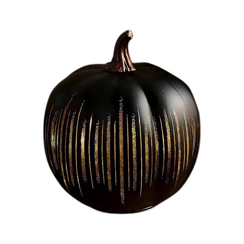 (small, Black) Twinkle LED Light Pumpkins, Timer Lighted Sparkling Starry Night Glass Pumpkins