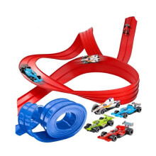 (5m,Blue)Flexible Race Car Track for Kids Toy, Rolls Up Portable Flex Track Racetrack with Suction Cups & 4 Wheels, Compatible with 1:64 Cars Toys
