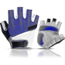 (M, blue) Non-Slip Rowing Gloves Fingerless Kayak Paddle Fishing Men Women