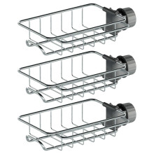 (3pcs) Kitchen Sink Caddy Organizer Adjustable Stainless Steel Faucet Storage Rack Sponge Holder for Accessories
