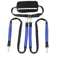 (Two Leashes, Blue) Hands-Free Dog Leash for 2 Dogs, Adjustable Waist Leash with Pouch & Padded Handle, Dog Walking Accessories