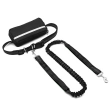 (One Leash, Black) Hands-Free Dog Leash for 2 Dogs, Adjustable Waist Leash with Pouch & Padded Handle, Dog Walking Accessories