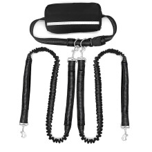 (Two Leashes, Black) Hands-Free Dog Leash for 2 Dogs, Adjustable Waist Leash with Pouch & Padded Handle, Dog Walking Accessories