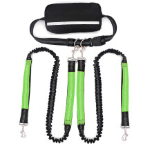 (Two Leashes, Green) Hands-Free Dog Leash for 2 Dogs, Adjustable Waist Leash with Pouch & Padded Handle, Dog Walking Accessories