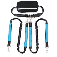 (Two Leashes, Sky blue) Hands-Free Dog Leash for 2 Dogs, Adjustable Waist Leash with Pouch & Padded Handle, Dog Walking Accessories