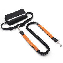 (One Leash, Orange) Hands-Free Dog Leash for 2 Dogs, Adjustable Waist Leash with Pouch & Padded Handle, Dog Walking Accessories