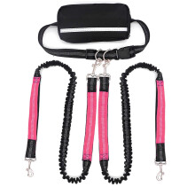 (Two Leashes, Pink) Hands-Free Dog Leash for 2 Dogs, Adjustable Waist Leash with Pouch & Padded Handle, Dog Walking Accessories