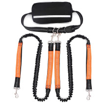 (Two Leashes, Orange) Hands-Free Dog Leash for 2 Dogs, Adjustable Waist Leash with Pouch & Padded Handle, Dog Walking Accessories