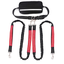 (Two Leashes, Red) Hands-Free Dog Leash for 2 Dogs, Adjustable Waist Leash with Pouch & Padded Handle, Dog Walking Accessories
