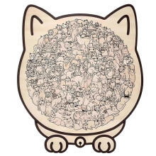 (D) Wooden Puzzle Toy with Cat Shape Unique Cat-Shaped Frame Artistic Appearance for Home Decoration