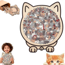 (Morandi Color) 135-Piece Cat Shaped Wooden Jigsaw Puzzle, Cat Outline Design Puzzles for Home Decor & Cat Lovers Gift