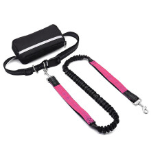 (One Leash, Pink) Hands-Free Dog Leash for 2 Dogs, Adjustable Waist Leash with Pouch & Padded Handle, Dog Walking Accessories