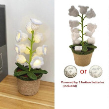 (White with 5 leaves) Flower Lamp Lily of Valley Flower Lamp Crochet Handwork Night Light Cordless Table Lamp
