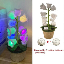 (Colorful 5 leaf) Flower Lamp Lily of Valley Flower Lamp Crochet Handwork Night Light Cordless Table Lamp