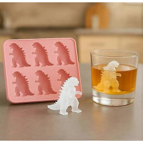 (Green) Dinosaur Ice Cube Mold,Freezer Safe Ice Cube Maker for Summer Drinks,6 Cavity 1