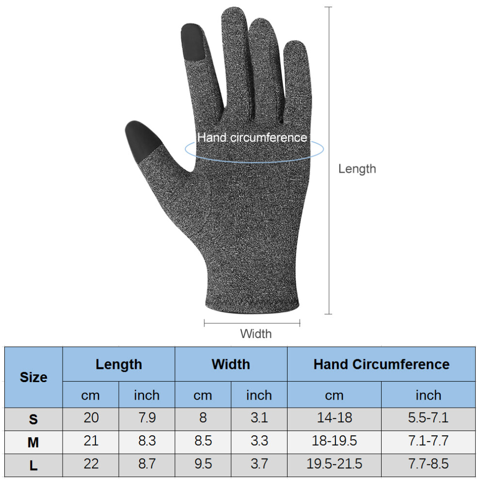 Full Finger Arthritis Gloves Touchscreen Support for Pain Relief, M/L