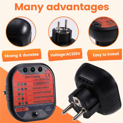 Breaker Ground Tester Safety Instrument Inspections LED Light Trip Current Electtrical Tools Outlet Socket EU Plug 2