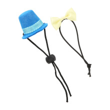 Adjustable Reptile Hat & Bowtie Set for Small Lizards & Hamsters, Blue & Yellow