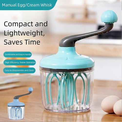 (Clear Blue) Manual Hand Crank Egg Beaters for Baking Effortless Manual Operation: Baking Supplies 2