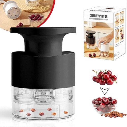 (Black) 7-Hole Cherry Pitter Quick Push Pull Multiple Cherries Seed Remover Tool, Multi-Function Cherry Core Remover