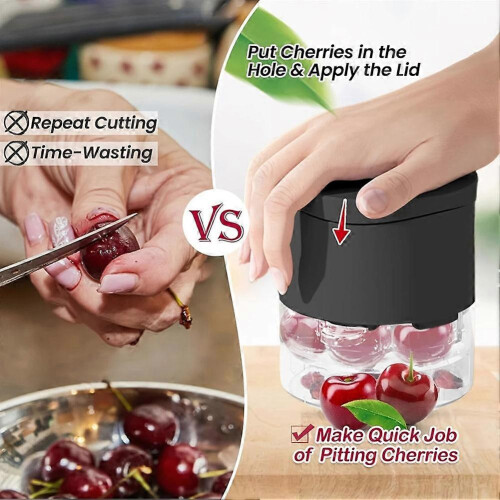(Black) 7-Hole Cherry Pitter Quick Push Pull Multiple Cherries Seed Remover Tool, Multi-Function Cherry Core Remover 2