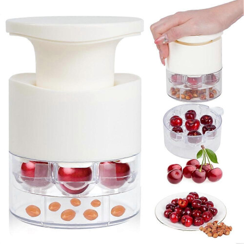(White) 7-Hole Cherry Pitter Quick Push Pull Multiple Cherries Seed Remover Tool, Multi-Function Cherry Core Remover