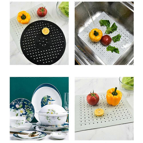 (Black Round) Square Coaster Drain Mat Round Dish Basin Drain Mat Place Mat Drain Mat Sink Mat 2