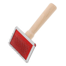 Dog Grooming Brush and Cat Slicker Brush with Wooden Handle for Shedding Control and Tangle Coat