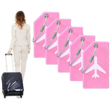 (Pink) 5Pcs Flexible Silicone Luggage Tags Travel ID Card Sleeve Trolley Case Labels