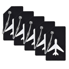 (Black) 5Pcs Flexible Silicone Luggage Tags Travel ID Card Sleeve Trolley Case Labels