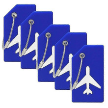 (Blue) 5Pcs Flexible Silicone Luggage Tags Travel ID Card Sleeve Trolley Case Labels