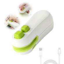 (White) 2-in-1 Mini Bag Sealer & Cutter with Magnet - USB Rechargeable Handheld Heat Sealer for Plastic Bags, Snacks, Candies & Food Storage