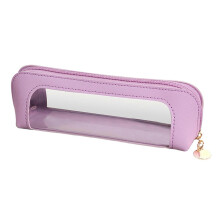 (Purple) Transparent Pu Leather Makeup Bag Portable Makeup Brush Organizer Pouch Case for Travel