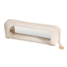 (White) Transparent Pu Leather Makeup Bag Portable Makeup Brush Organizer Pouch Case for Travel
