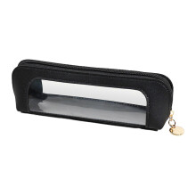 (Black) Transparent Pu Leather Makeup Bag Portable Makeup Brush Organizer Pouch Case for Travel