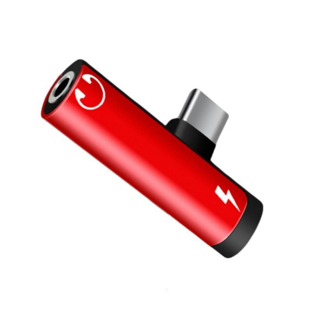 Usbc To 3.5Mm Audio Adapter With Charging Port Aluminum Alloy Travel Friendly Smartphone Compatible Red 9382693462442