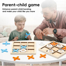(Matches the image, 1PCS) Wooden XO Tic Tac Toe Game Mini Chess Board Interaction Puzzle Training Montessori Educational Toys Gift for Kids Boy Girl