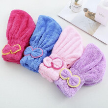(Colorful) 4pcs Coral Velvet Shower Cap Adult Soft Absorbent Hair Dry Towel Thickened Quick-drying Bandana Cute Bow Hair Dry Cap