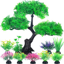 10 Pcs Artificial Tree with Leaves for FishTank Aquarium-Green