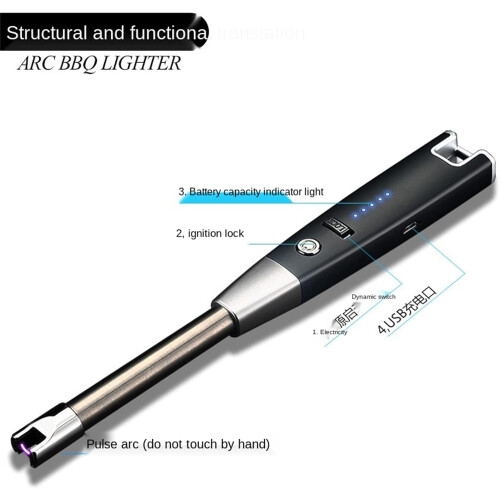 Rechargeable Arc Igniter Windproof Electric Lighter For Kitchen, BBQ And Candles With LED Battery Display Arc Lighter 2