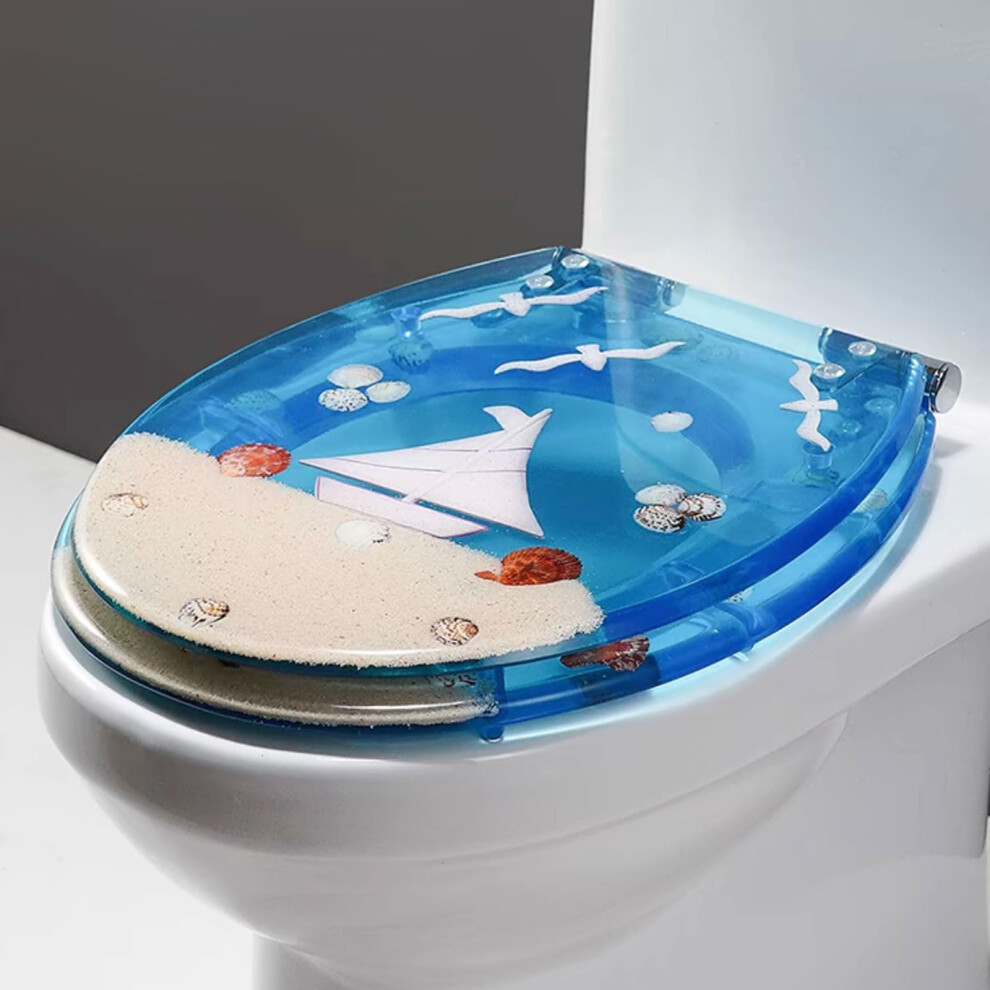 Resin Toilet Seat, Slowclose Quickrelease, 42X36 Cm, Thickened Shock Absorption, 3D Ocean Pattern, Hotel Decor 9382693462640