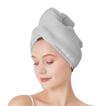 (Elastic Style, Light Gray) Quick Dry Hair Turban Cap for Women Thick High Elastic Soft Hair Drying Hat for Hotel